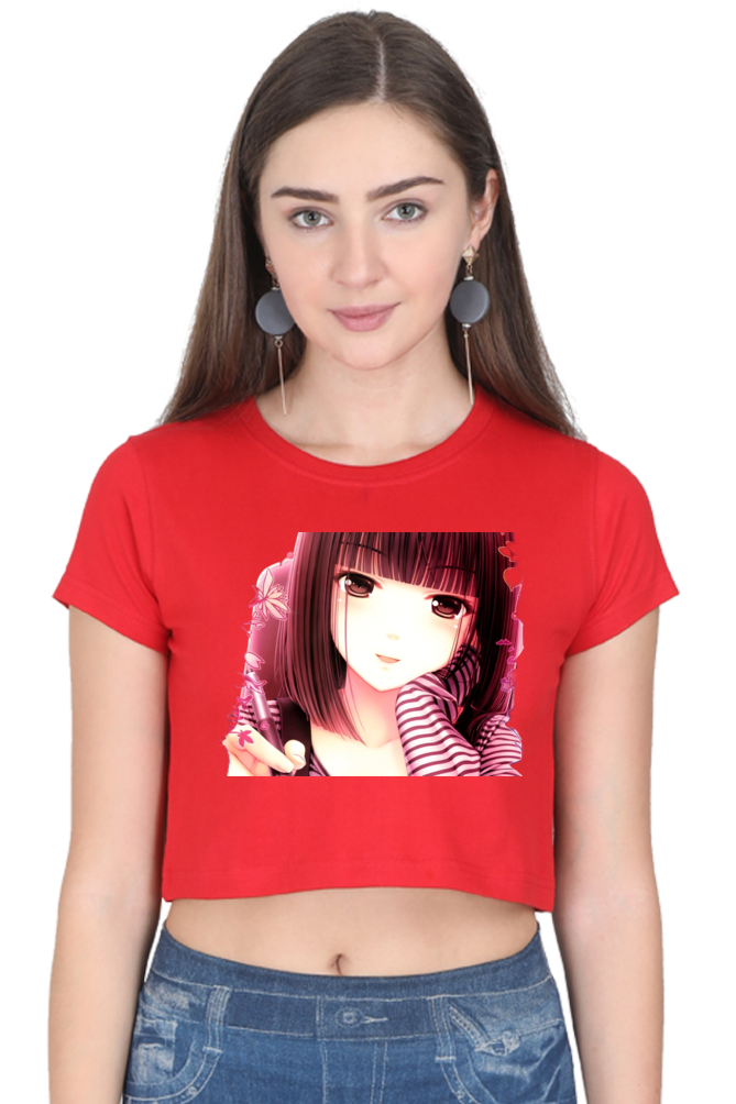 Chic Red Anime Crop Top